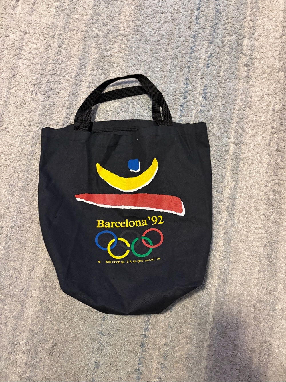 Vintage 1992 Barcelona Olympics Canvas Tote Bag Black USA Made Innovo 92 Rings